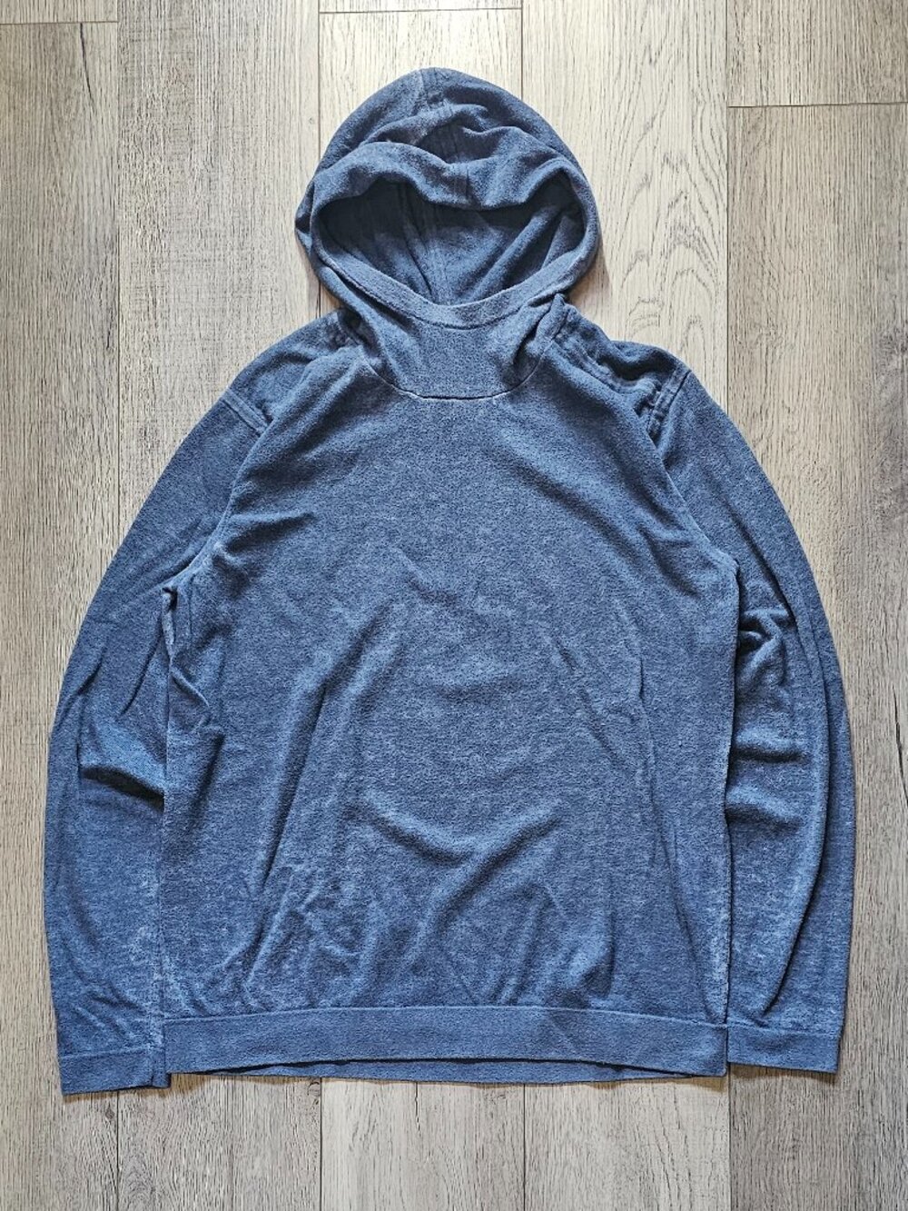 Lululemon Men´s Blue Knit French Terry Pullover Hoodie Sweater Size L Light Wash